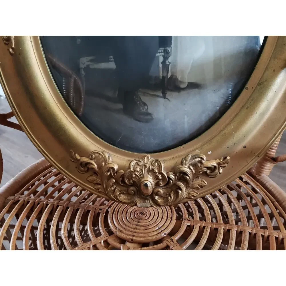 Antique Wedding Portrait Gilded Bubble Glass Frame Art Deco Gothic Victorian Art
